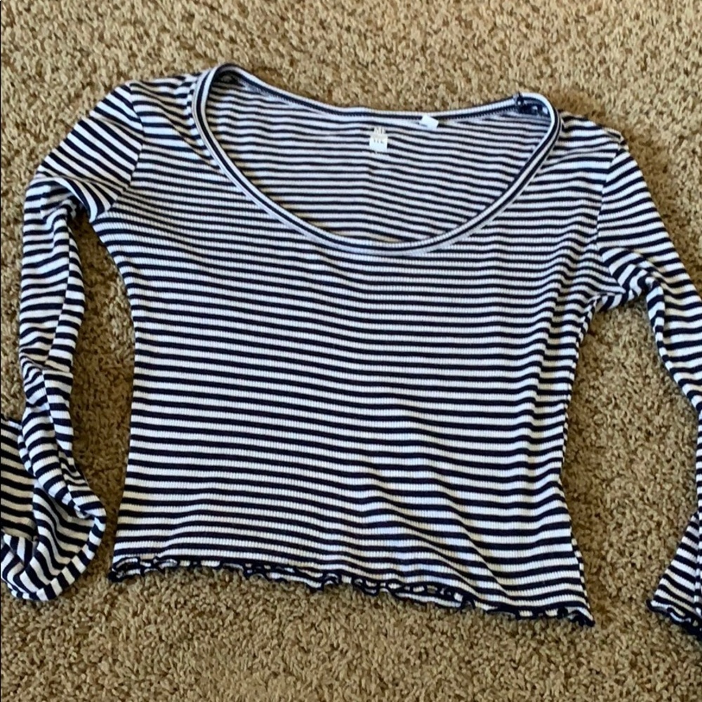 Pacsun me to we striped lettuce edge crop top